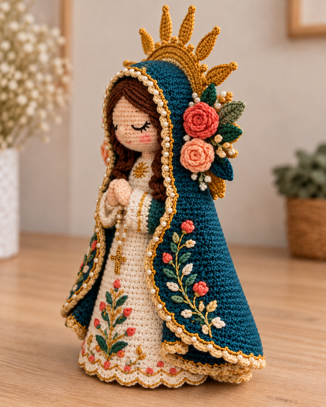 Santinha de crochê em perfil lateral